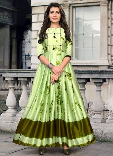 Green Colour Arya 3Dr Gown 2 Fancy Designer Festive Wear Japan Sating Digital Printed Stylish Gown Collection Arya 02